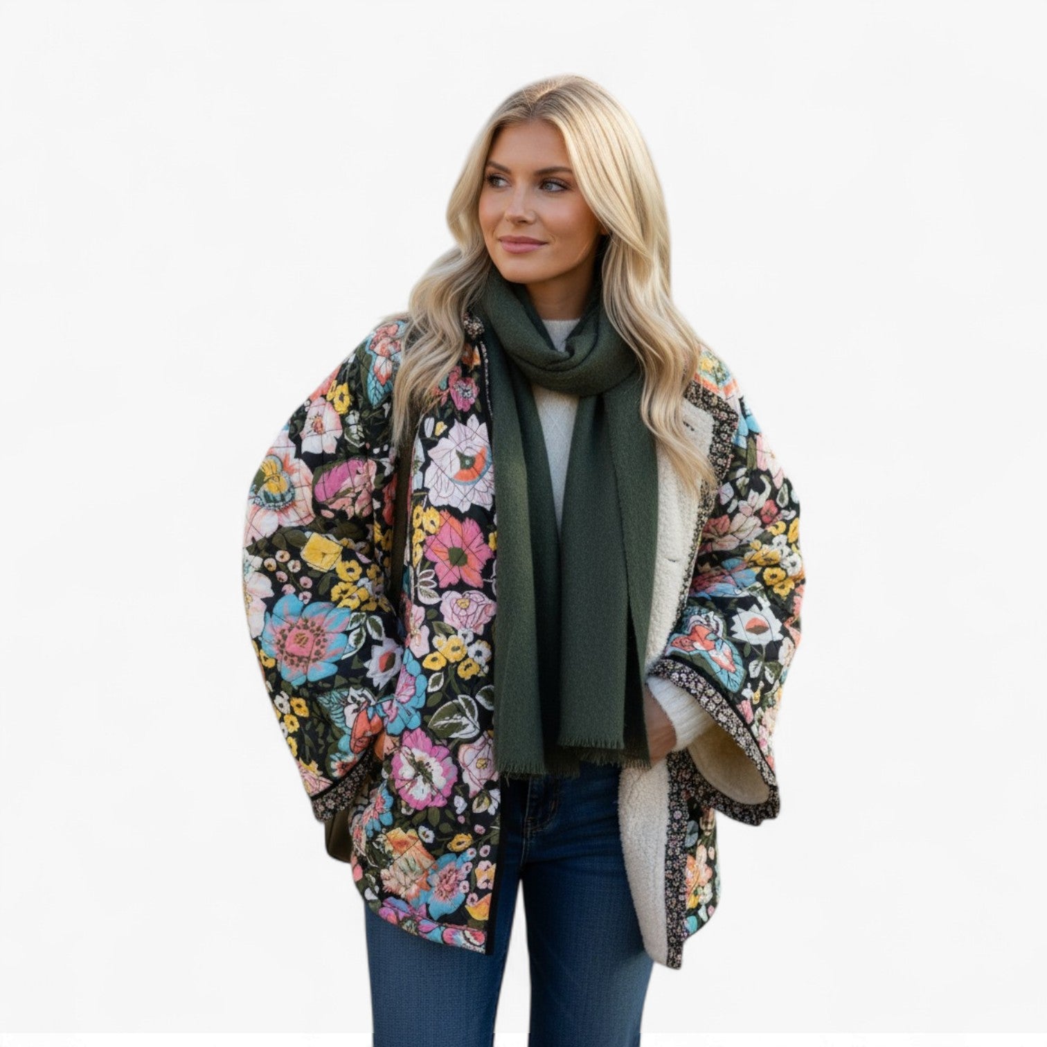 Sofie | Vinterjakke Dame med Blomstret Design - - Kvinders Jakker - {{ product_tags }