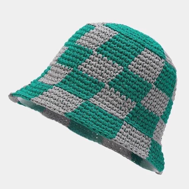 EVA - Håndstrikket fiskesko til kvinder med ternet mønster - Grøn og hvid Een maat - women's fashion - {{ product_tags }