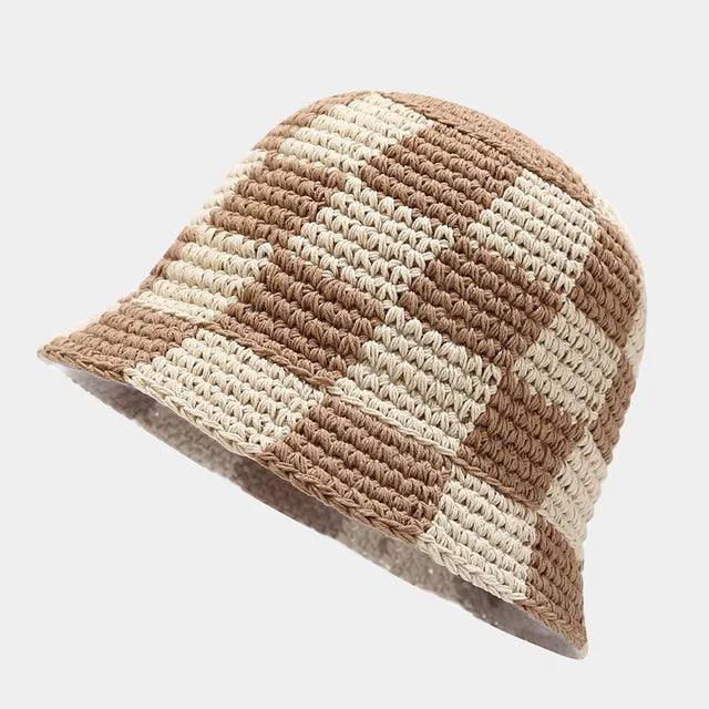 EVA - Håndstrikket fiskesko til kvinder med ternet mønster - Brun og hvid Een maat - women's fashion - {{ product_tags }