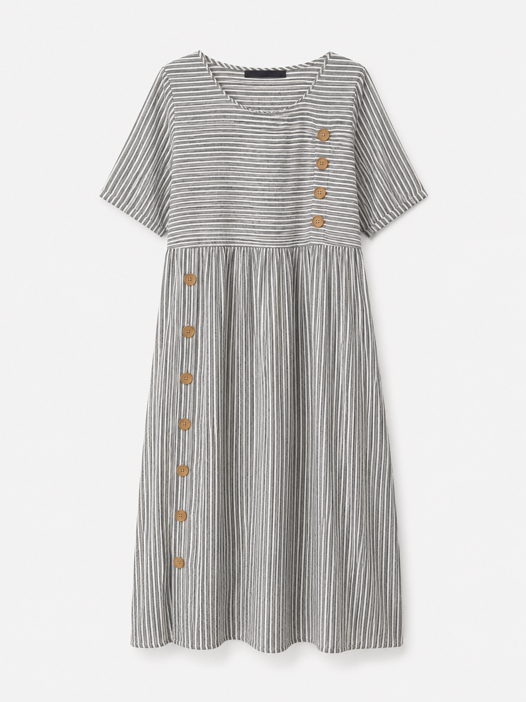 Edna | Stribet Midikjole i Polyester med Korte Ærmer - - Dress - {{ product_tags }