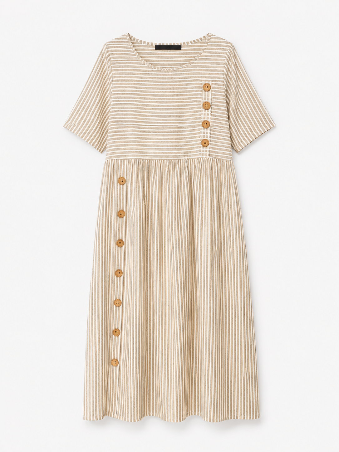 Edna | Stribet Midikjole i Polyester med Korte Ærmer - - Dress - {{ product_tags }