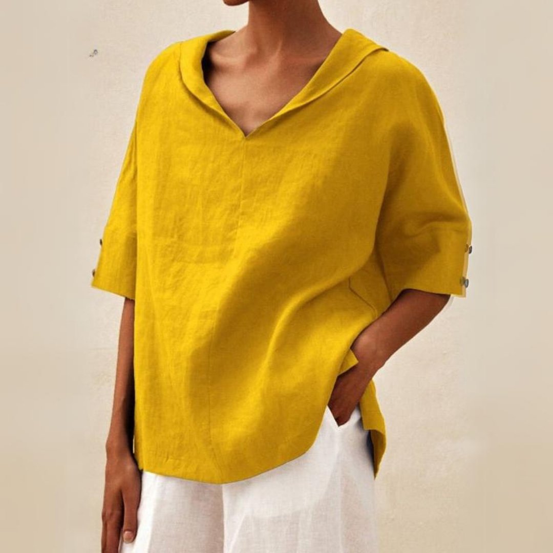 V-hals skjorte dame - Afslappet pasform til sommerlook - Gul - Kvindeskjorter - {{ product_tags }