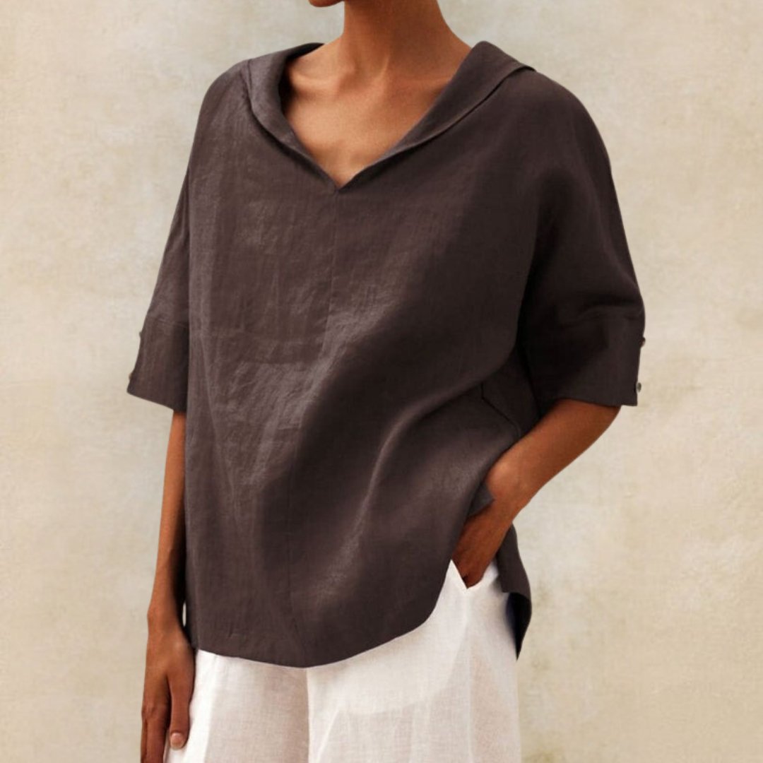 V-hals skjorte dame - Afslappet pasform til sommerlook - Brun - Kvindeskjorter - {{ product_tags }