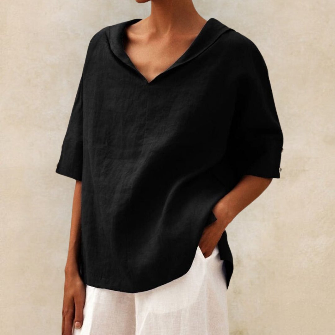 V-hals skjorte dame - Afslappet pasform til sommerlook - Sort - Kvindeskjorter - {{ product_tags }