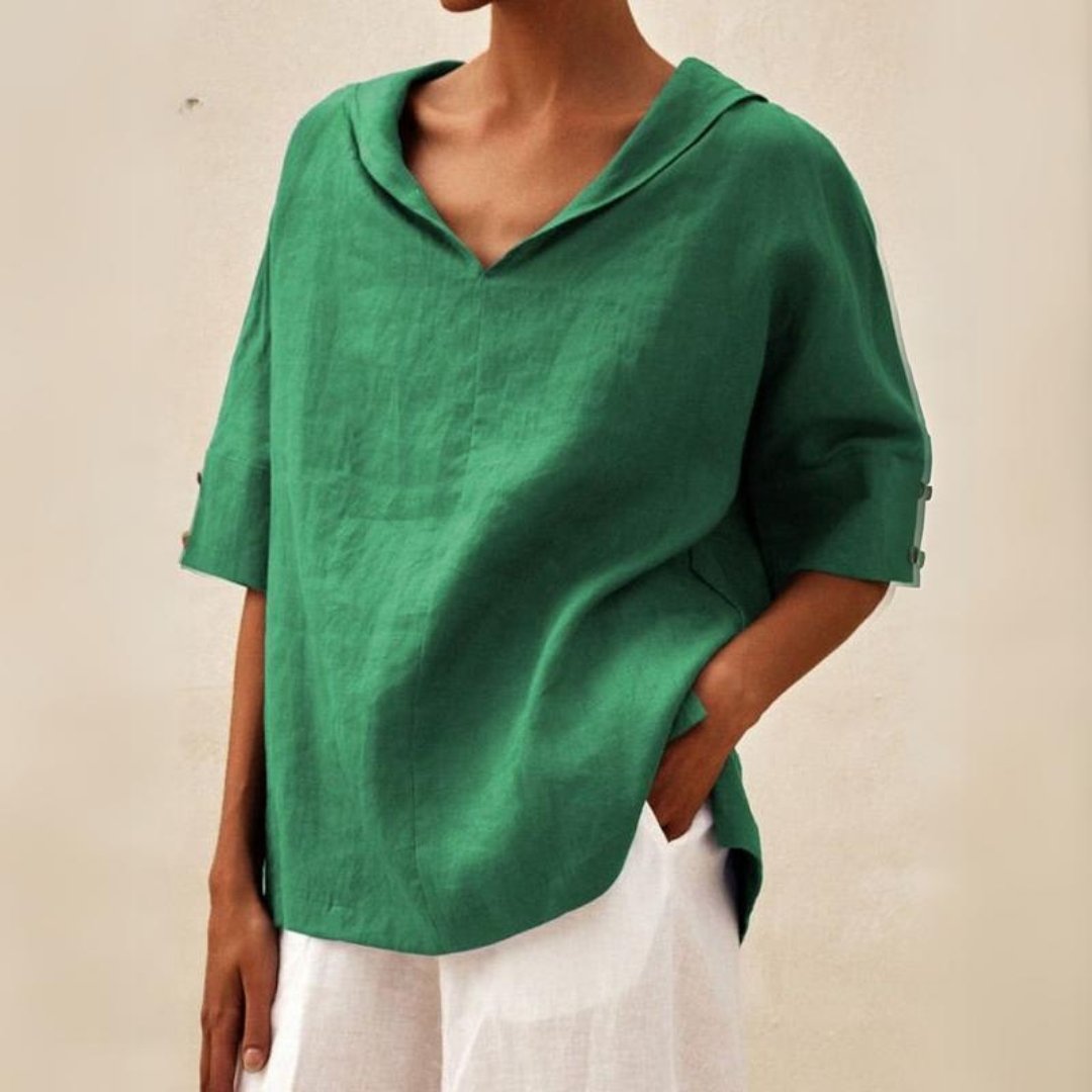 V-hals skjorte dame - Afslappet pasform til sommerlook - Grøn - Kvindeskjorter - {{ product_tags }