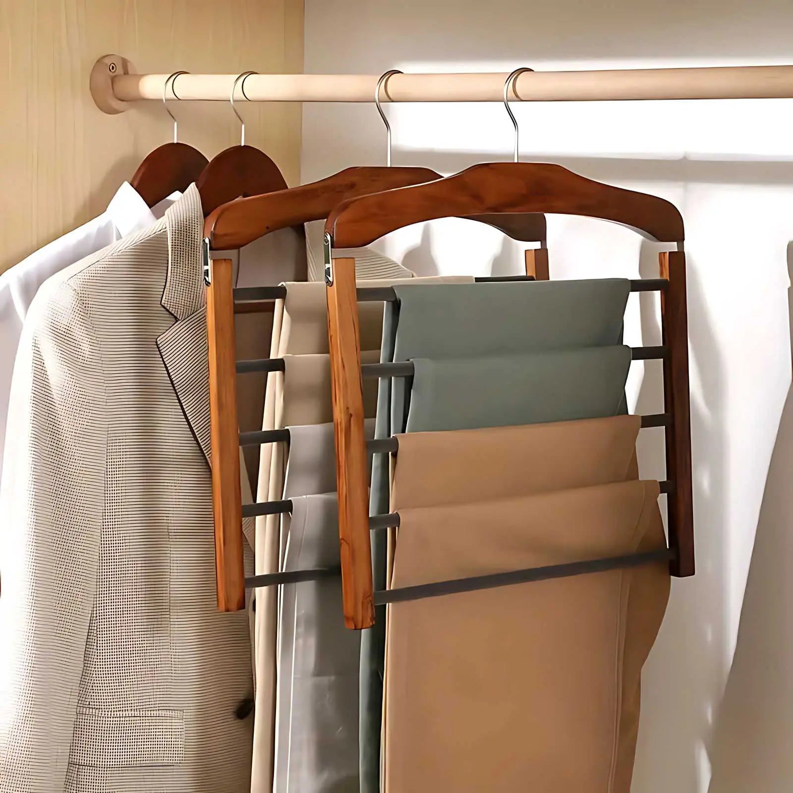 Garderobebøjle i flerlags træ - elegant pladsoptimering - Valnød - - {{ product_tags }