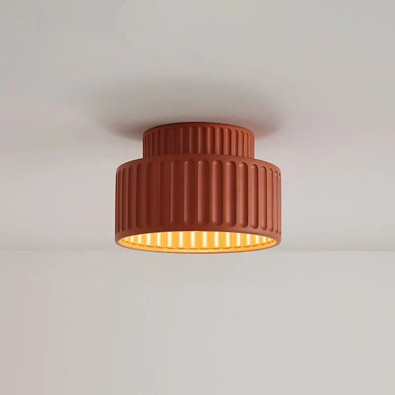 Rillet Loftlampe - Tostrenget Trommel-Design - Rød D23×H16cm - Deckenleuchte - {{ product_tags }