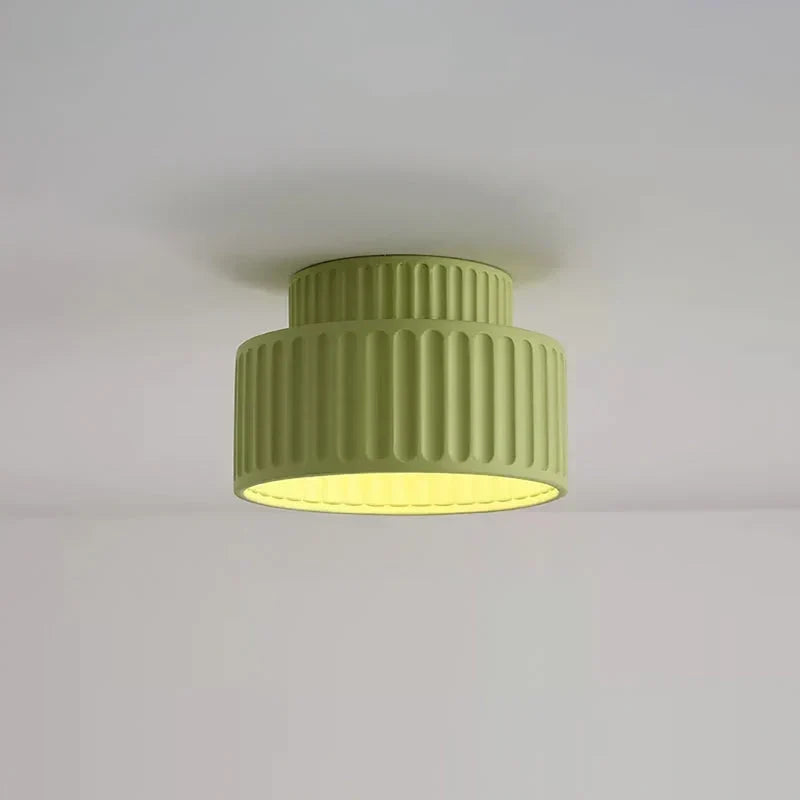 Rillet Loftlampe - Tostrenget Trommel-Design - Grøn D23×H16cm - Deckenleuchte - {{ product_tags }