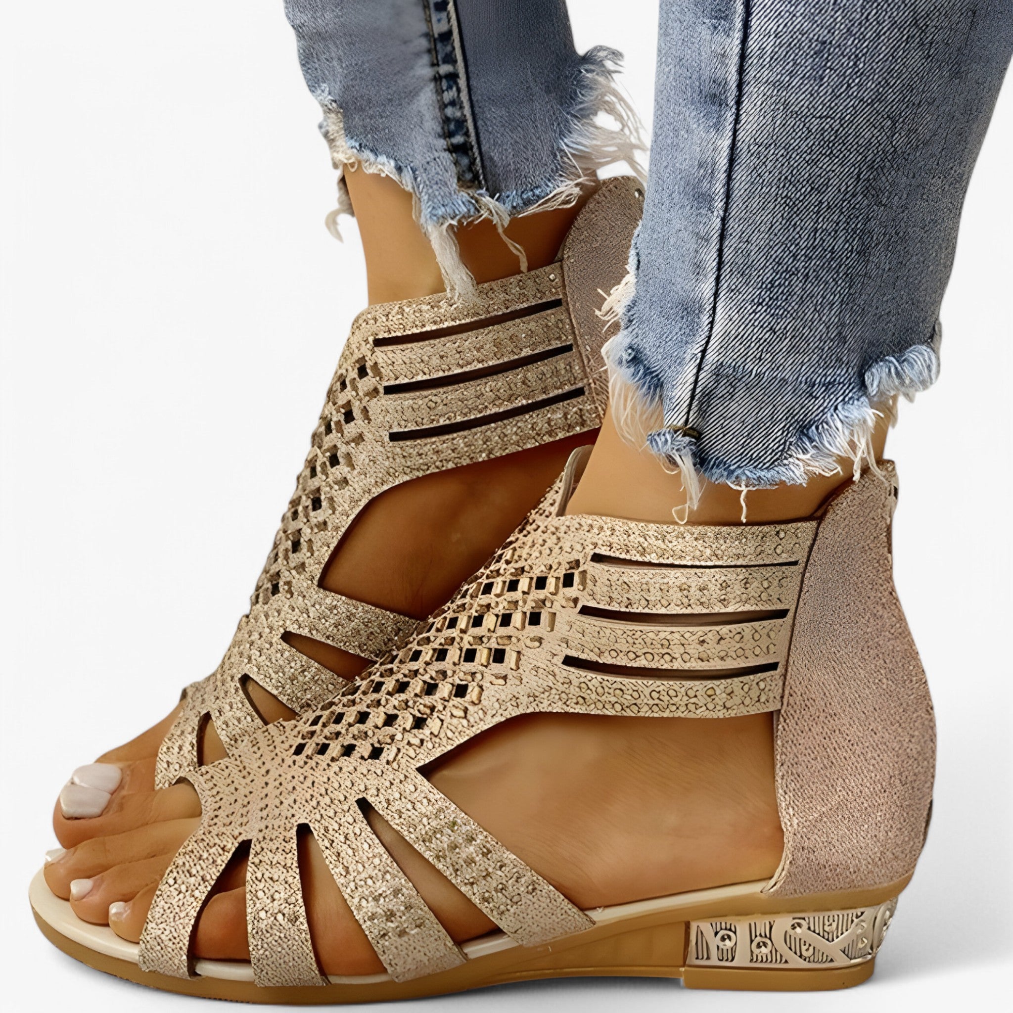 Lara | Luksus vævede sandaler med lav hæl - - women's fashion - {{ product_tags }