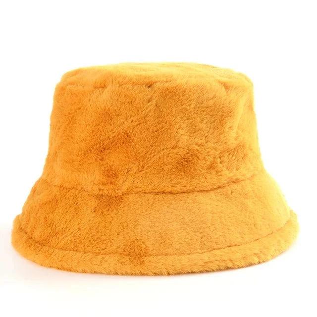 Jasmine - Winter Cow Leopard faux fur buckethat - Gul - winter - {{ product_tags }