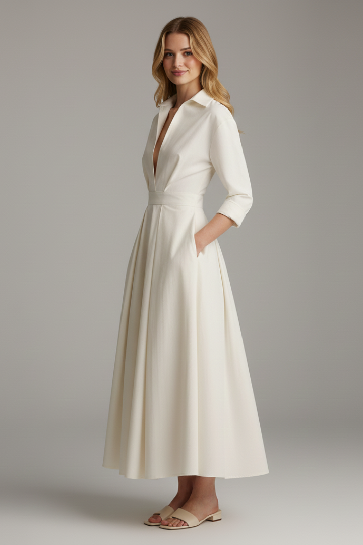 Dame Midikjole med Defineret Taljelinje - - Dress - {{ product_tags }