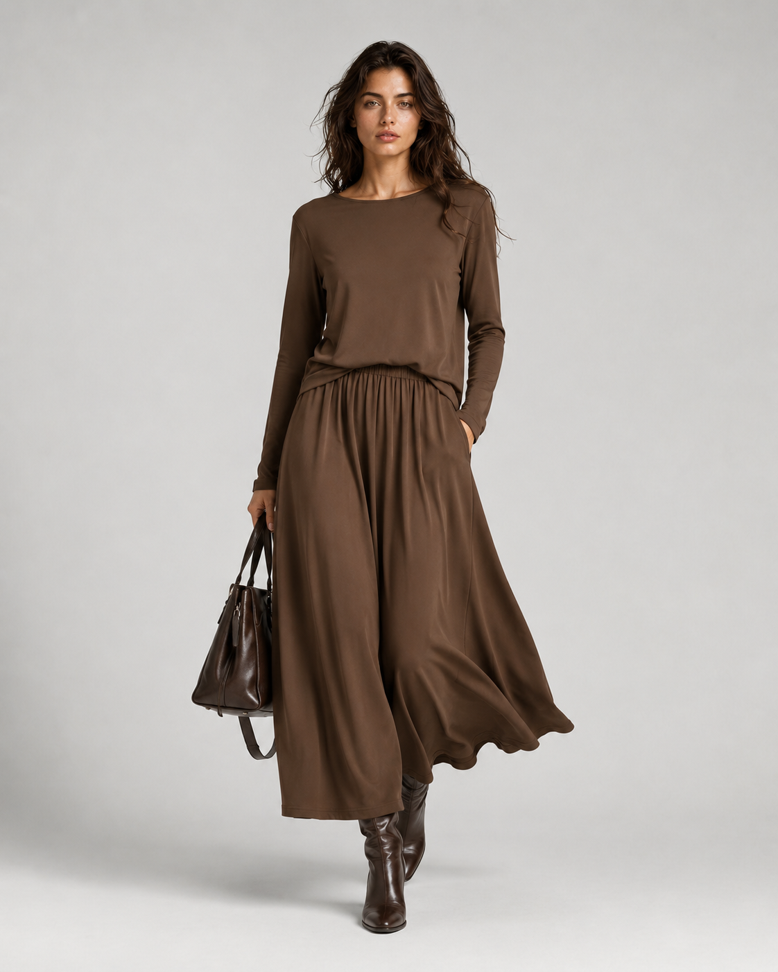 Bodil | Kvinder's Two-Piece Long Sleeve Top og Maxi Nederdel Sæt