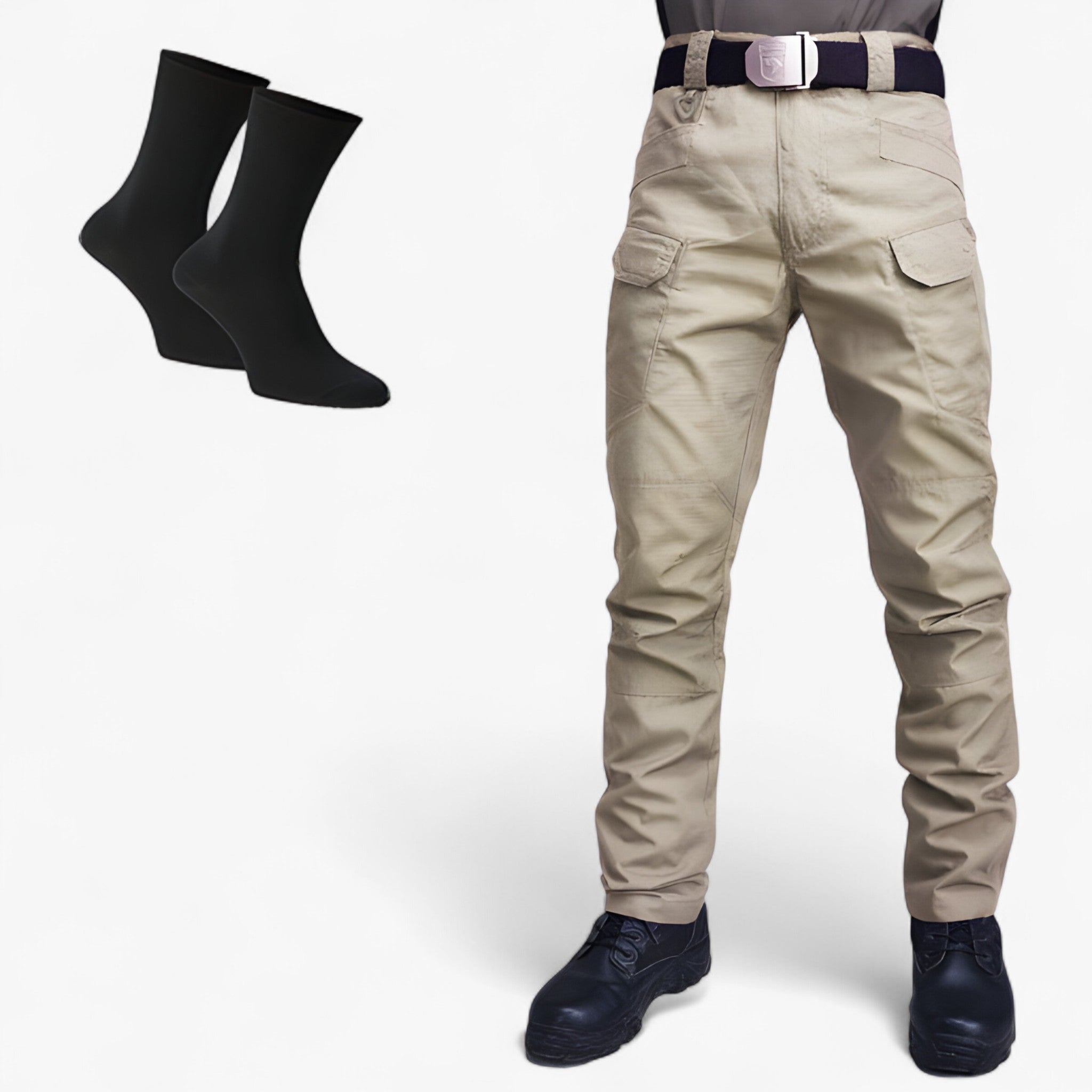 Leo | Mænds Åndbare Taktiske Bukser i Polyester - BEIGE + TO PAR BAMBUS STRØMPER - men's fashion - {{ product_tags }