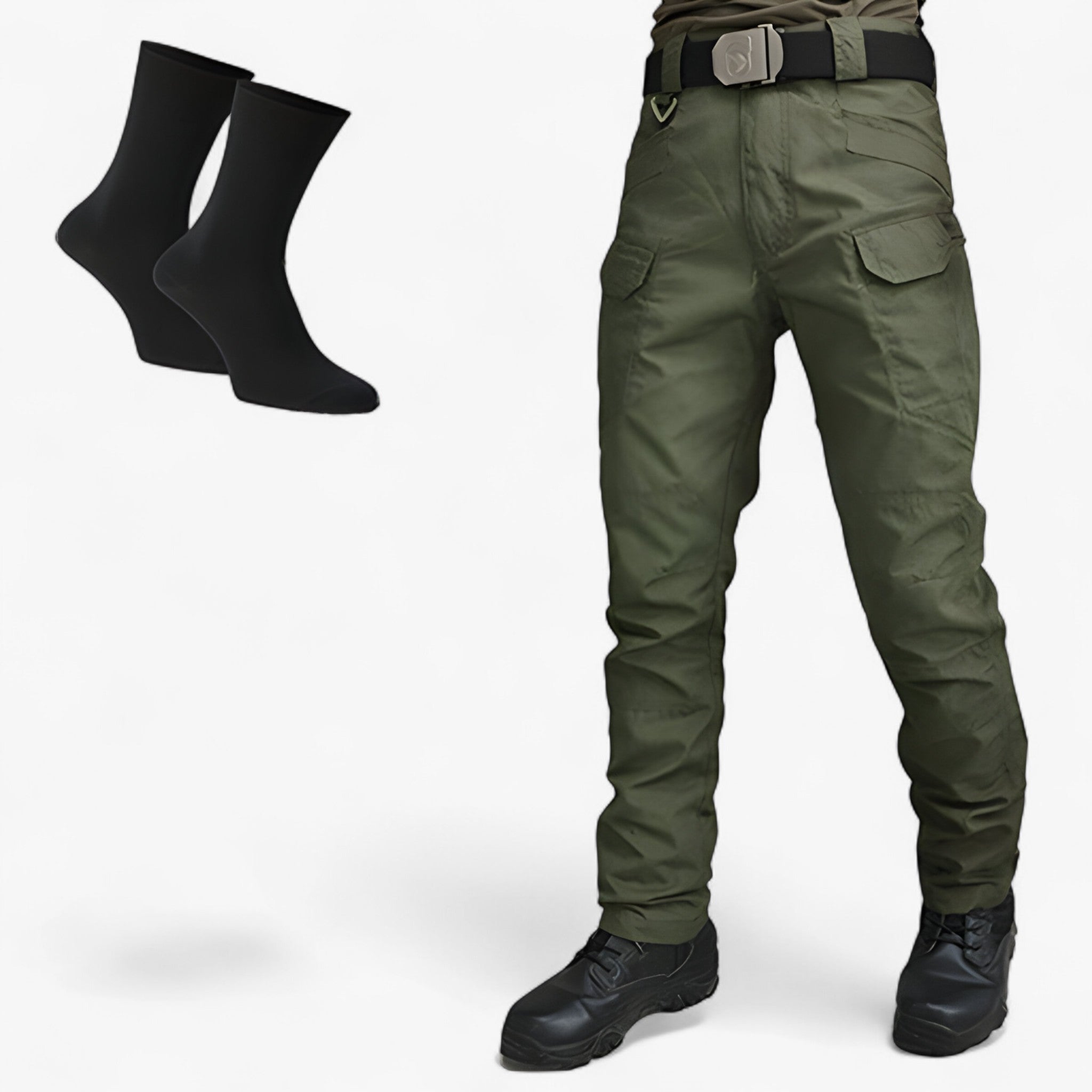 Leo | Mænds Åndbare Taktiske Bukser i Polyester - GRØN + TO PAR BAMBUS STRØMPER - men's fashion - {{ product_tags }