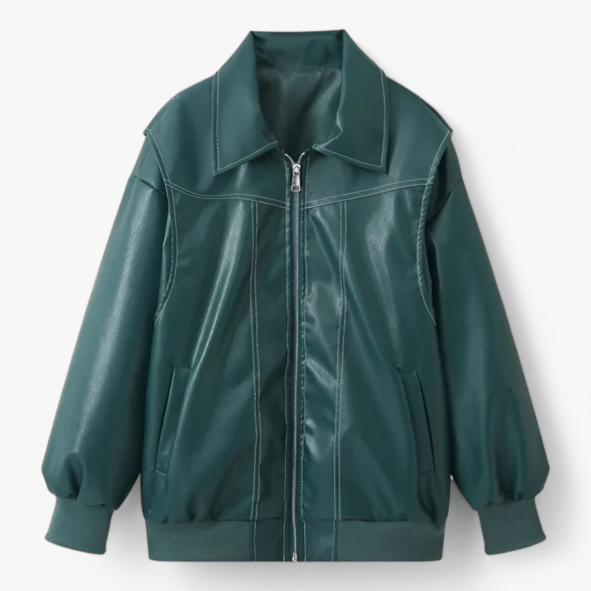 Fiore - Dame Chic Imitationslæder Jakke - Grøn - women's fashion - {{ product_tags }