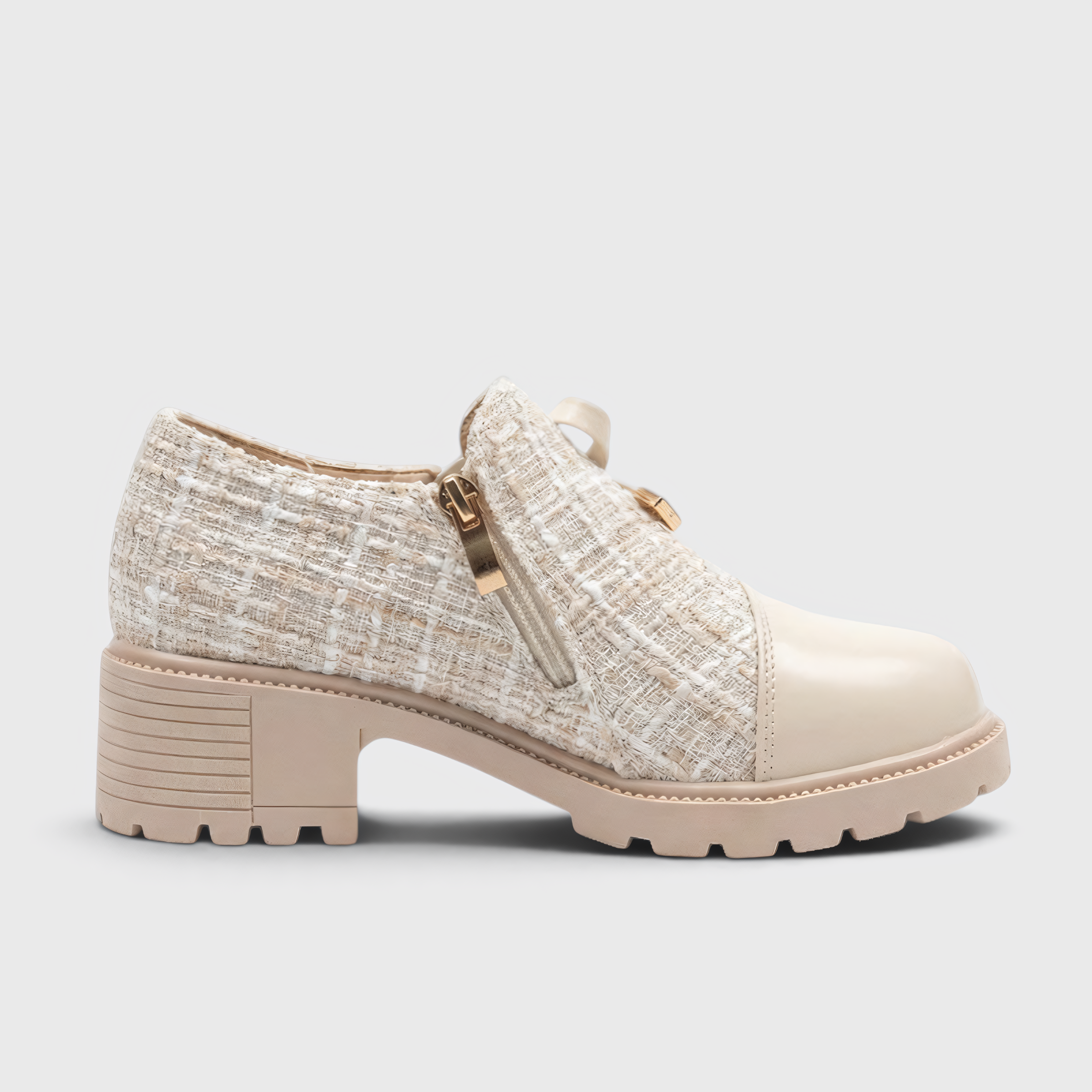 Damesko med lav hæl, lynlås og skridsikker sål - Beige - AS - Womens - Heels - {{ product_tags }