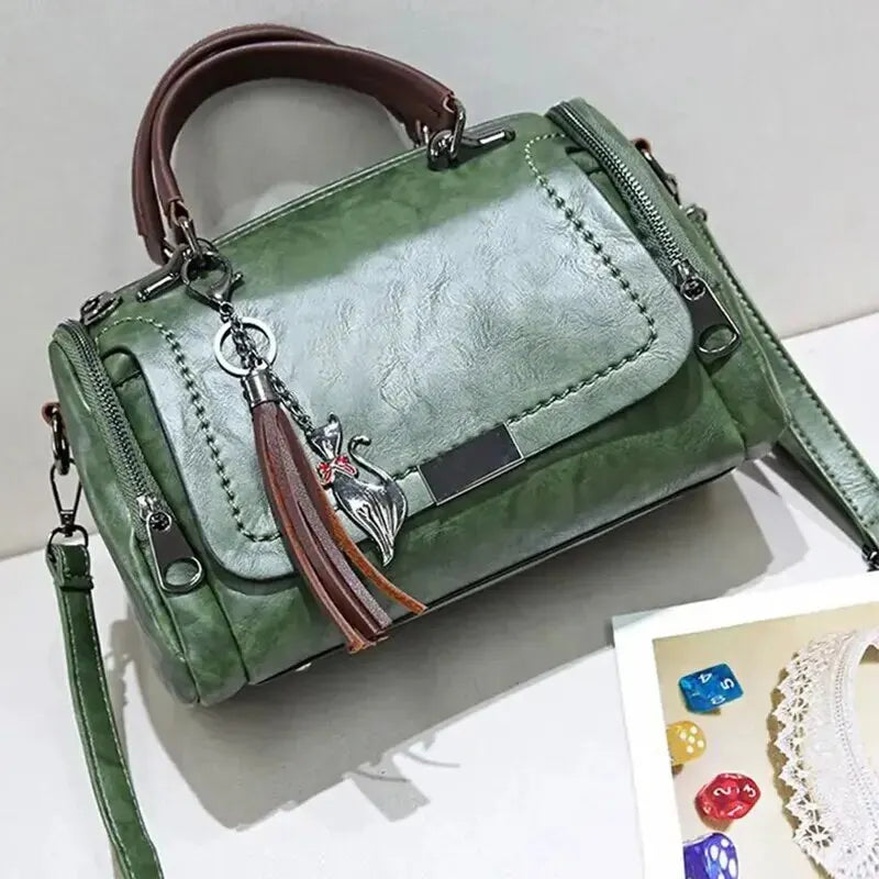PAULIEN - Skuldertaske med frynser til kvinder: stor kapacitet, moderne design - grøn - bags - {{ product_tags }