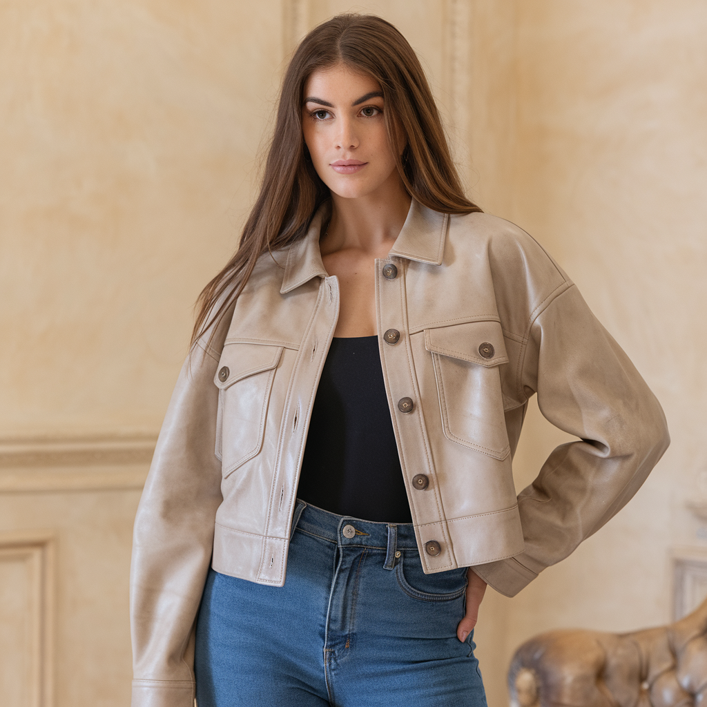 Elma | Smal læderjakke til kvinder - - women's fashion - {{ product_tags }