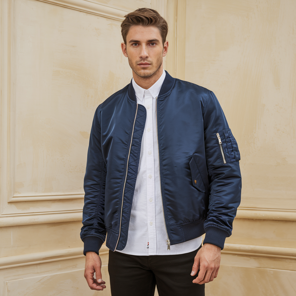 Aero | Pilotjakke Herre - Ståkrave Flyverjakke Enfarvet - - men's fashion - {{ product_tags }