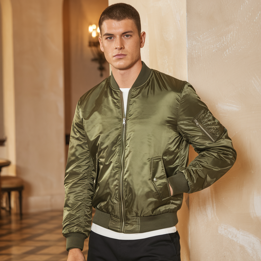 Aero | Pilotjakke Herre - Ståkrave Flyverjakke Enfarvet - - men's fashion - {{ product_tags }