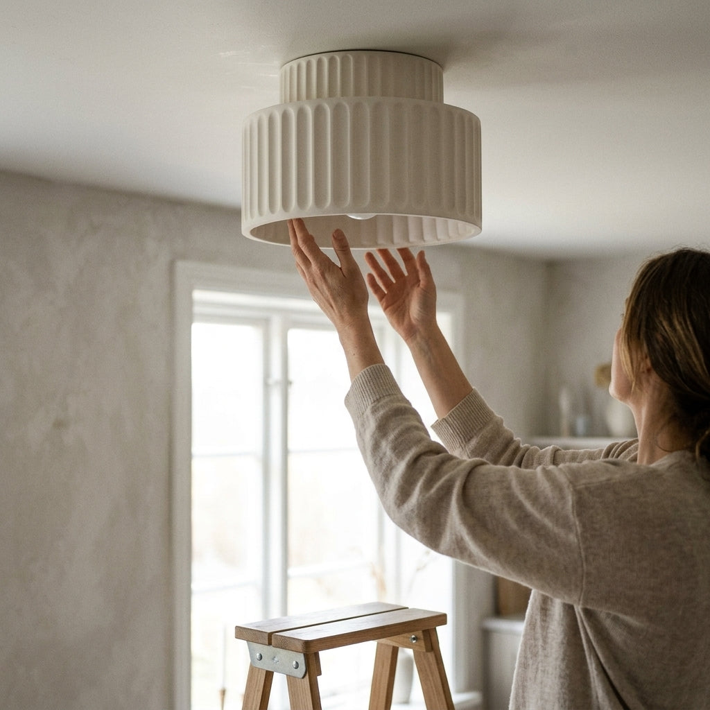 Rillet Loftlampe - Tostrenget Trommel-Design - - Deckenleuchte - {{ product_tags }