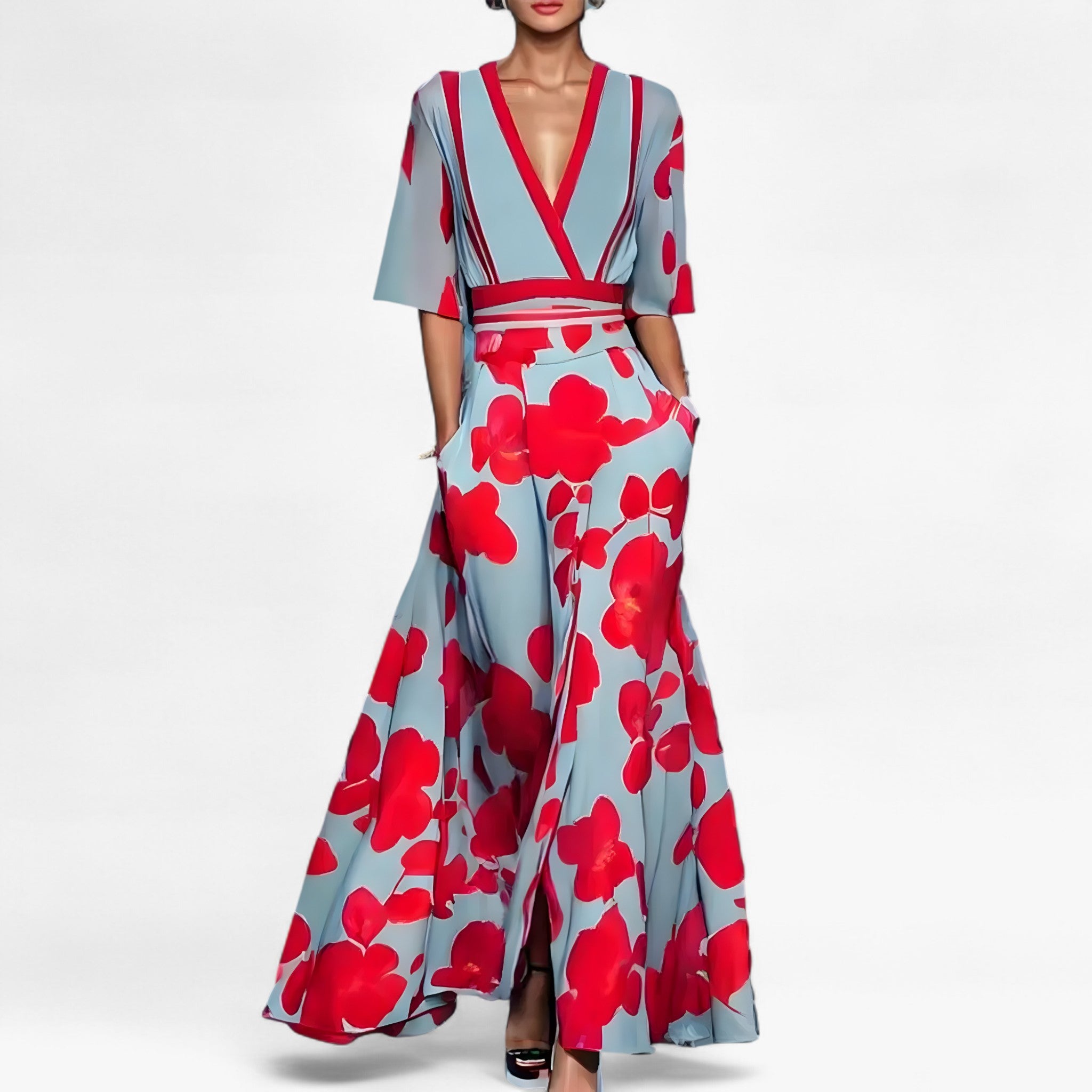 Luna | Kjole med Elegante Ærmer – Raffinement og Komfort Hver Dag - Blå - Rød - women's fashion - {{ product_tags }