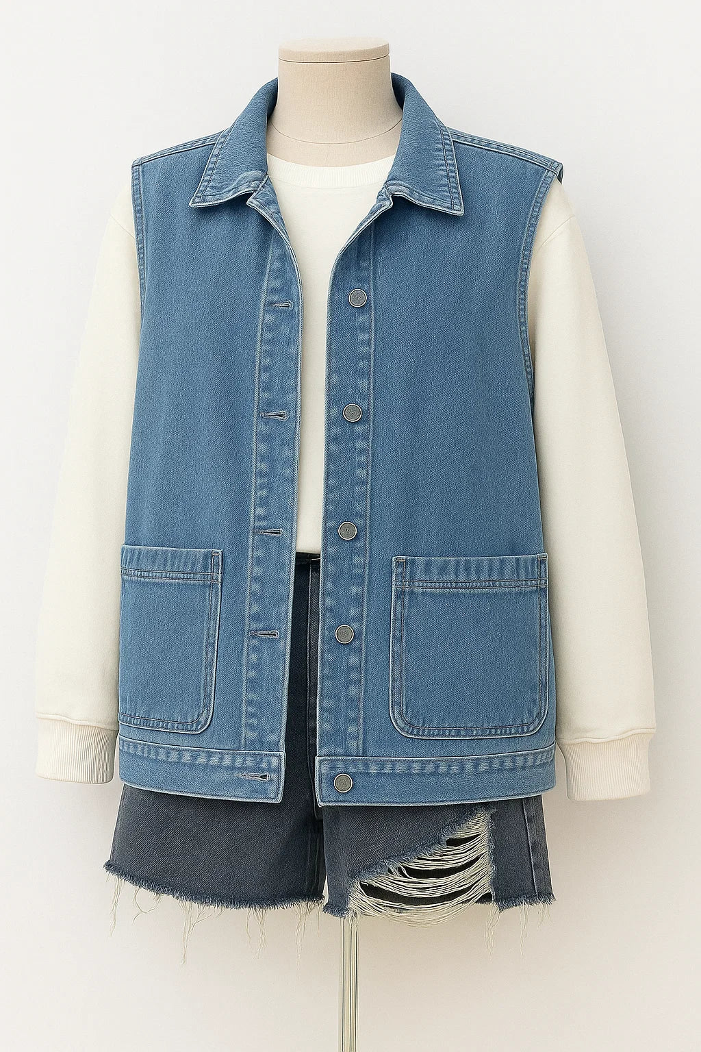 Natalia – Denim vintage casual vest med knapper - Blå Enkel vest - Natalia – Denim vintage casual vest med knapper - €25 - {{ product_tags }
