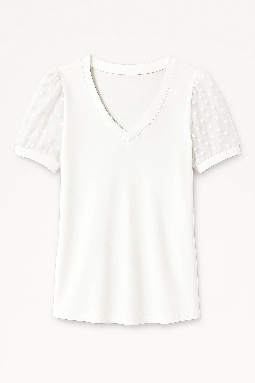 Janne – T-shirt elegant med puffærmer og V-hals - Hvid - Janne – T-shirt elegant med puffærmer og V-hals - €25 - {{ product_tags }