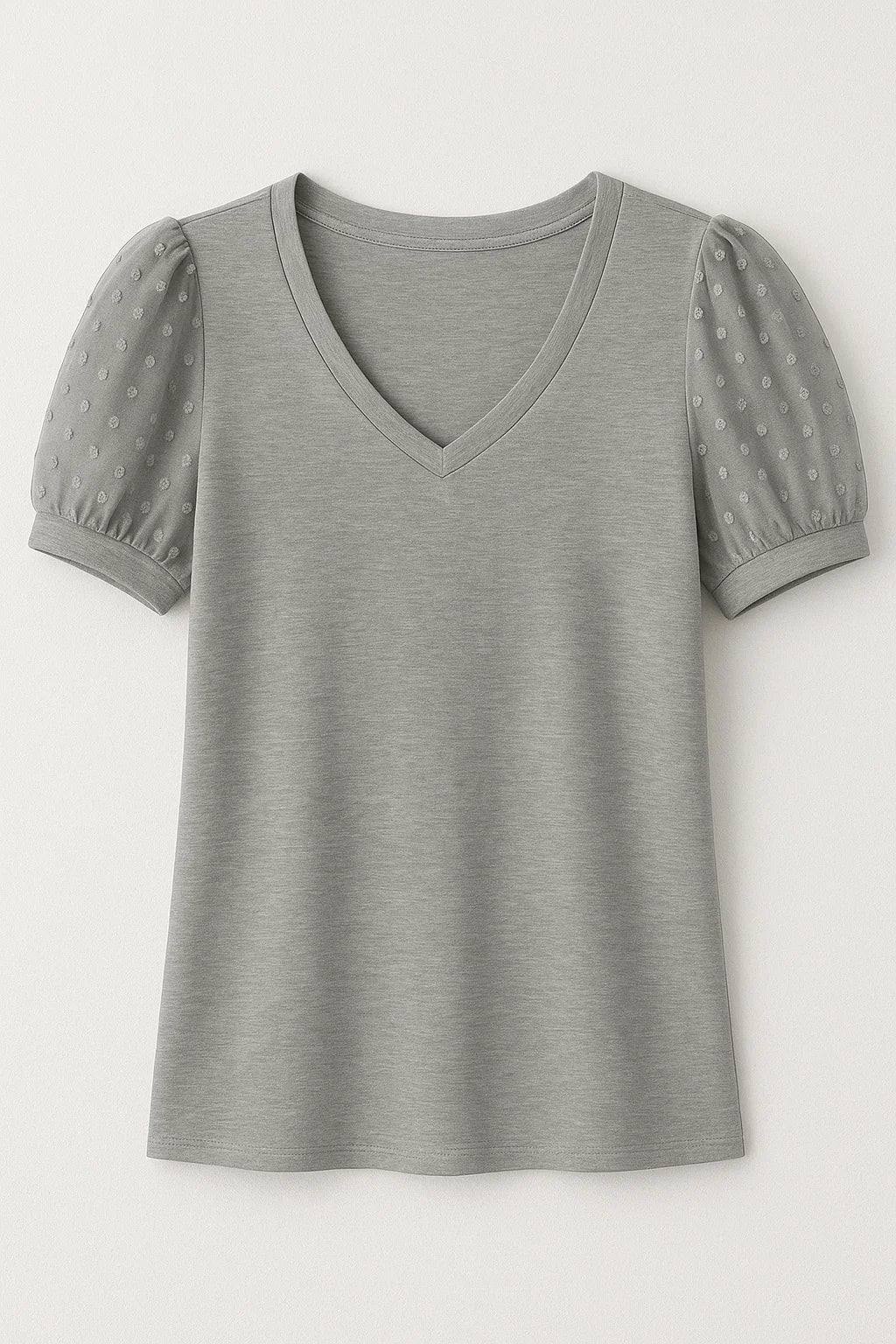 Janne – T-shirt elegant med puffærmer og V-hals - Grå - Janne – T-shirt elegant med puffærmer og V-hals - €25 - {{ product_tags }