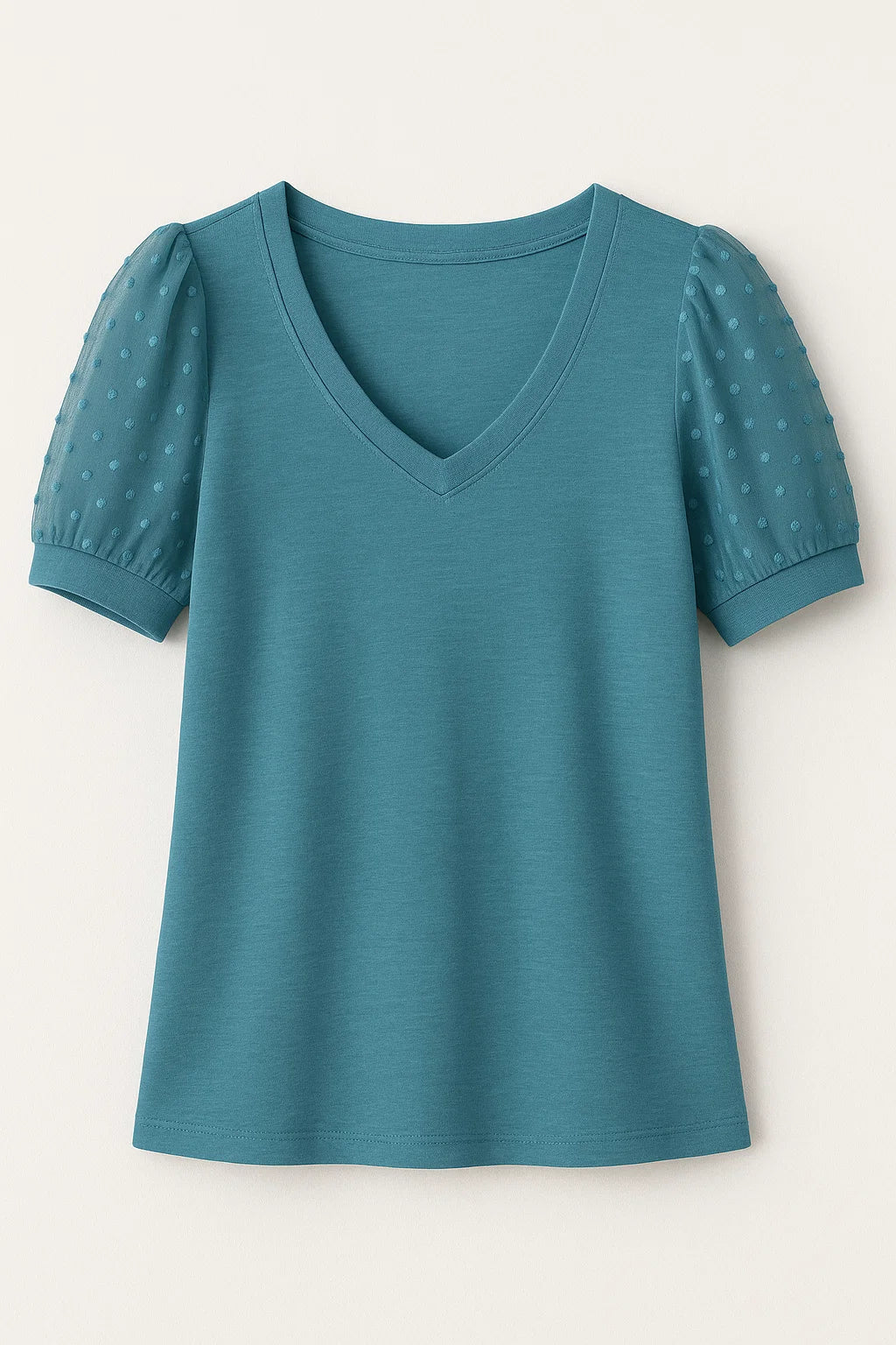 Janne – T-shirt elegant med puffærmer og V-hals - Blå - Janne – T-shirt elegant med puffærmer og V-hals - €25 - {{ product_tags }