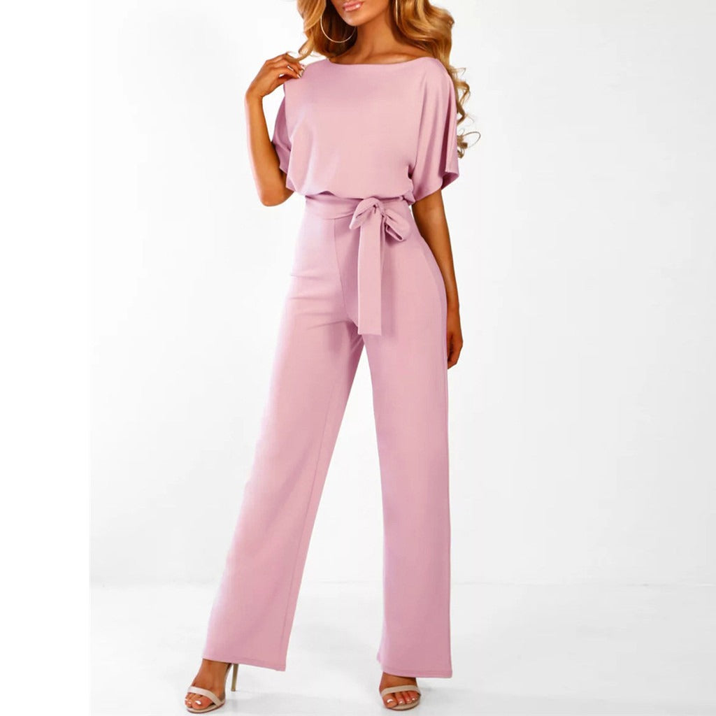 Dame Elegant Jumpsuit med Bælte - Wide Leg Buksedragt