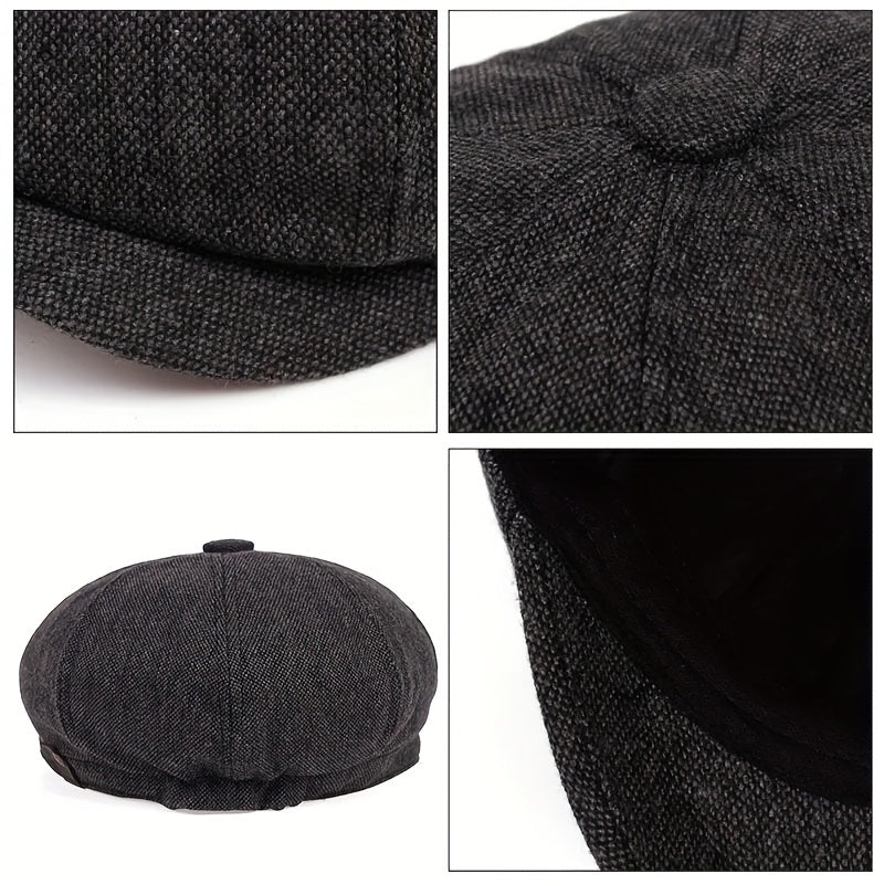 Retro kasket med otte paneler i sildebens-tweedstof, afslappet stribet kasket - - men's fashion - {{ product_tags }