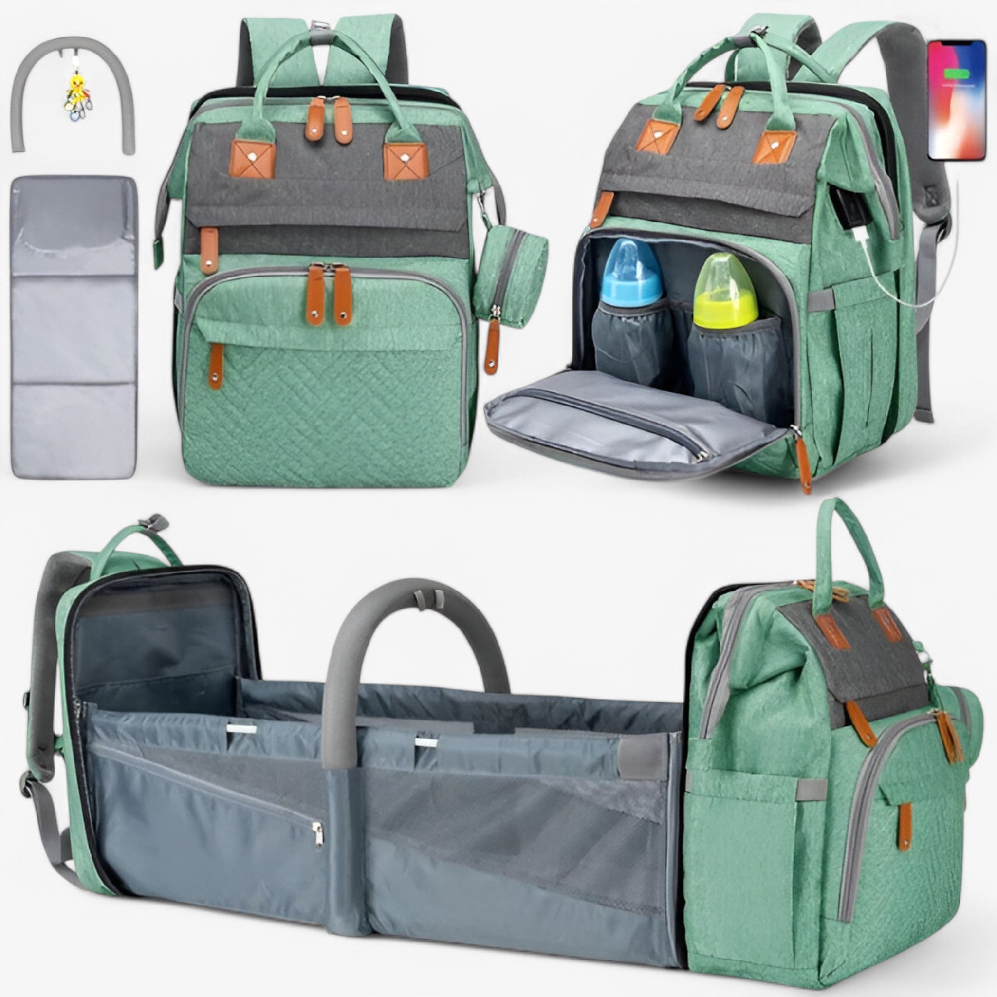 Emma | Babymand Rygsæk med Skiftemulighed - Grøn Grå - baby - {{ product_tags }