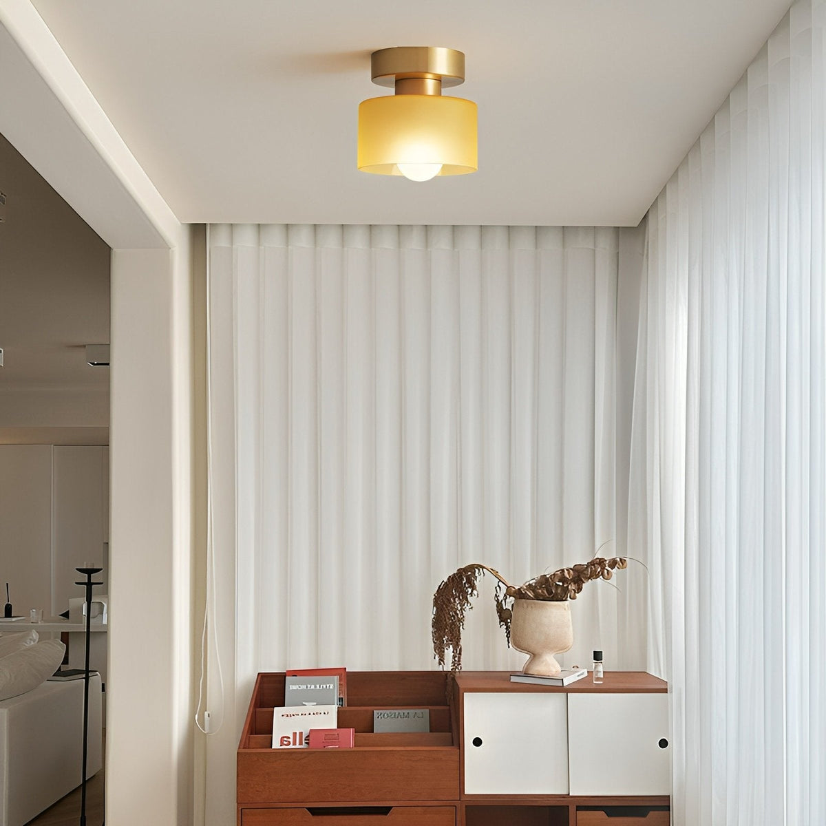 Bauhaus Geometrisk Alabast Semi-Flush Loftslampe Tromle