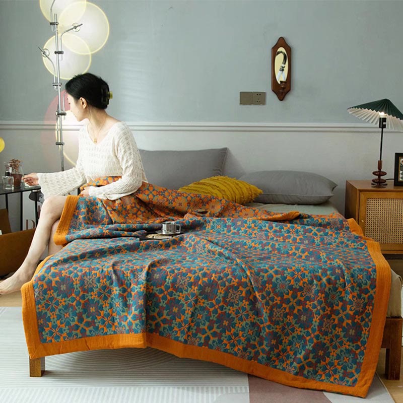 Etnisk stil | Bomuld quilt i seks lag med orange og blå mønster - Dynebetræk King - Etnisk stil | Bomuld quilt i seks lag med orange og blå mønster - €25 - {{ product_tags }