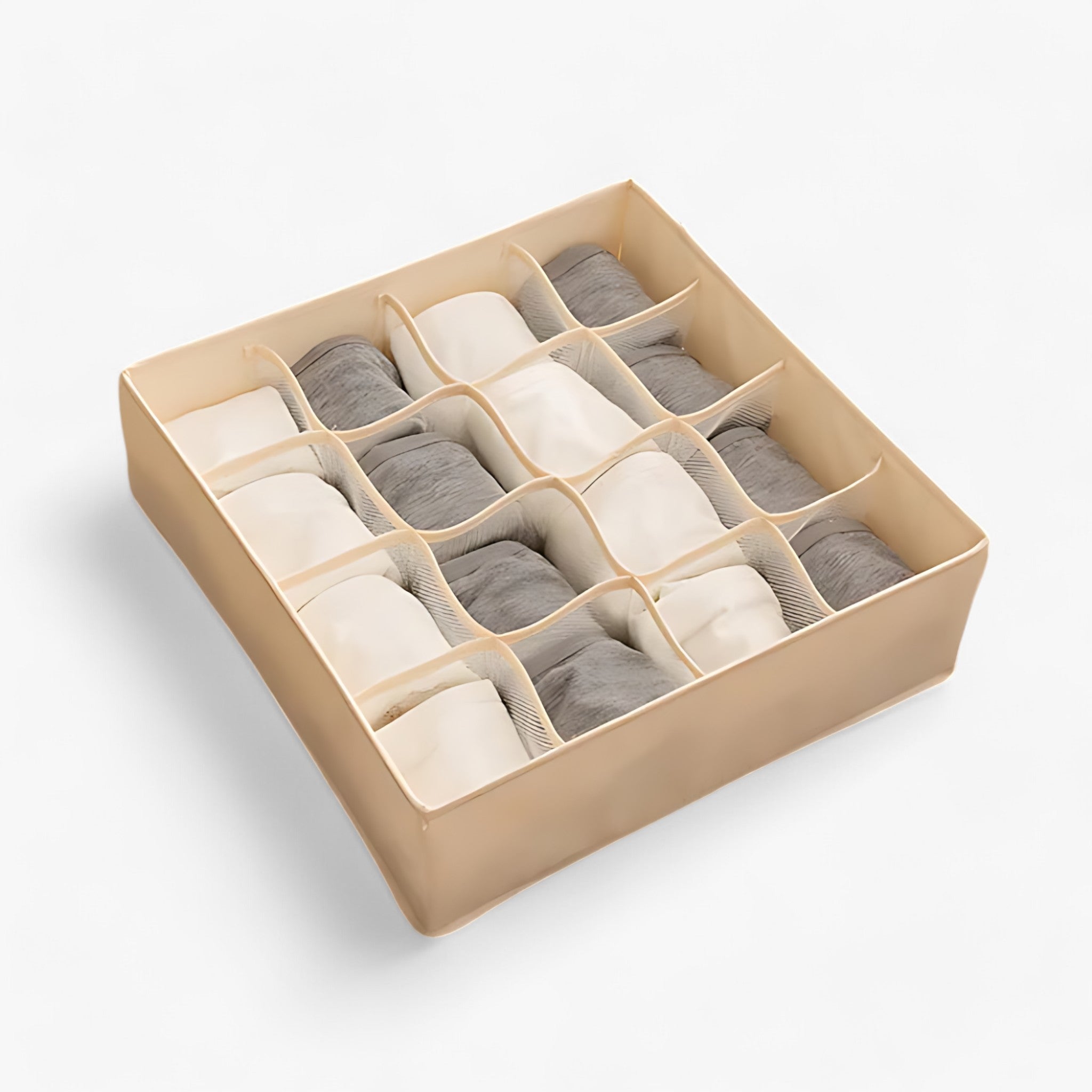 Undertøj Organizer | Foldbar Skuffeopdeler - Hold Sokker og BH'er Neat og Sorteret - Beige 16 Rum - Undertøj Organizer | Foldbar Skuffeopdeler - Hold Sokker og BH'er Neat og Sorteret - €25 - {{ product_tags }