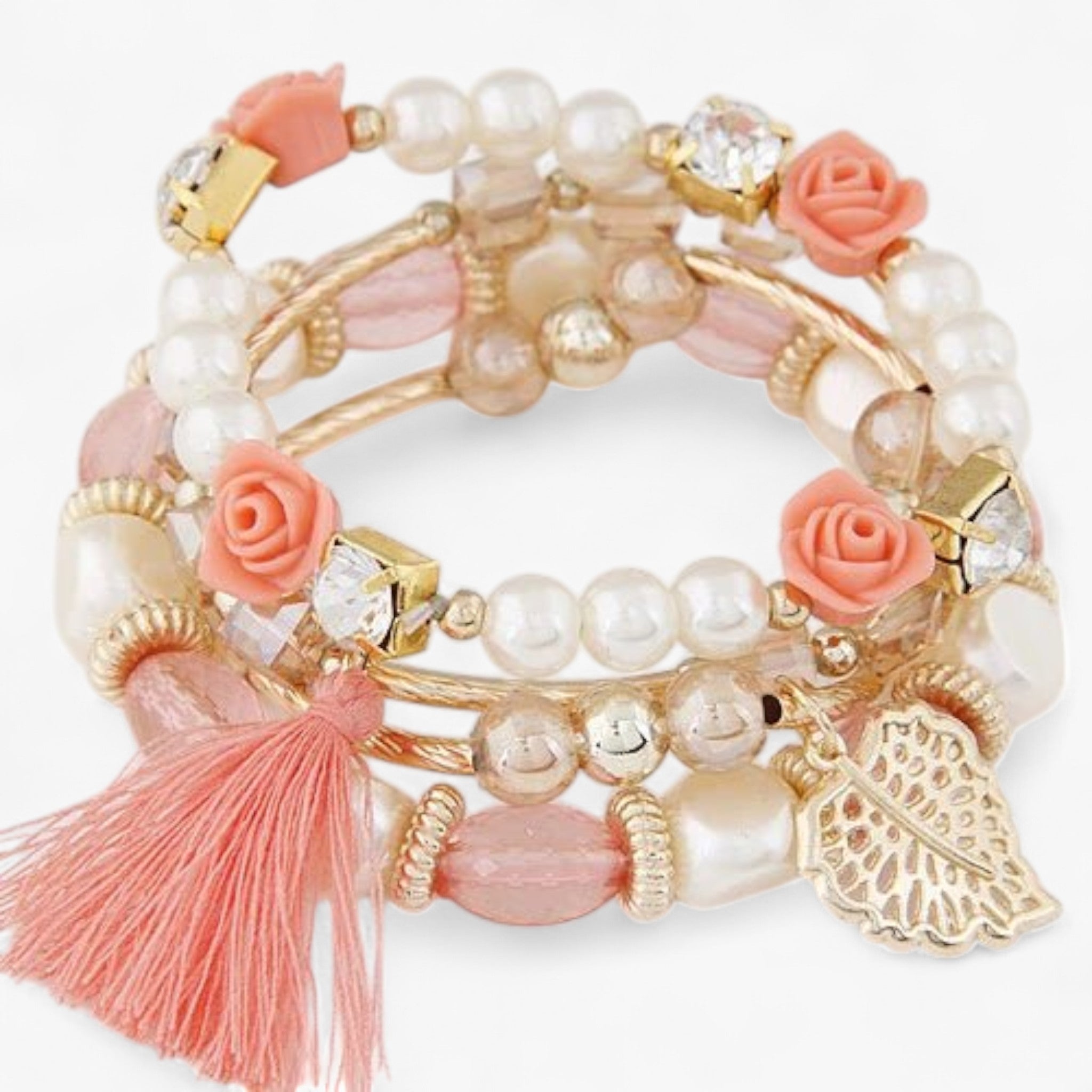 Opslagsarmbånd med charmeperler i boheme-stil - Rosa-Bianco - women's fashion - {{ product_tags }