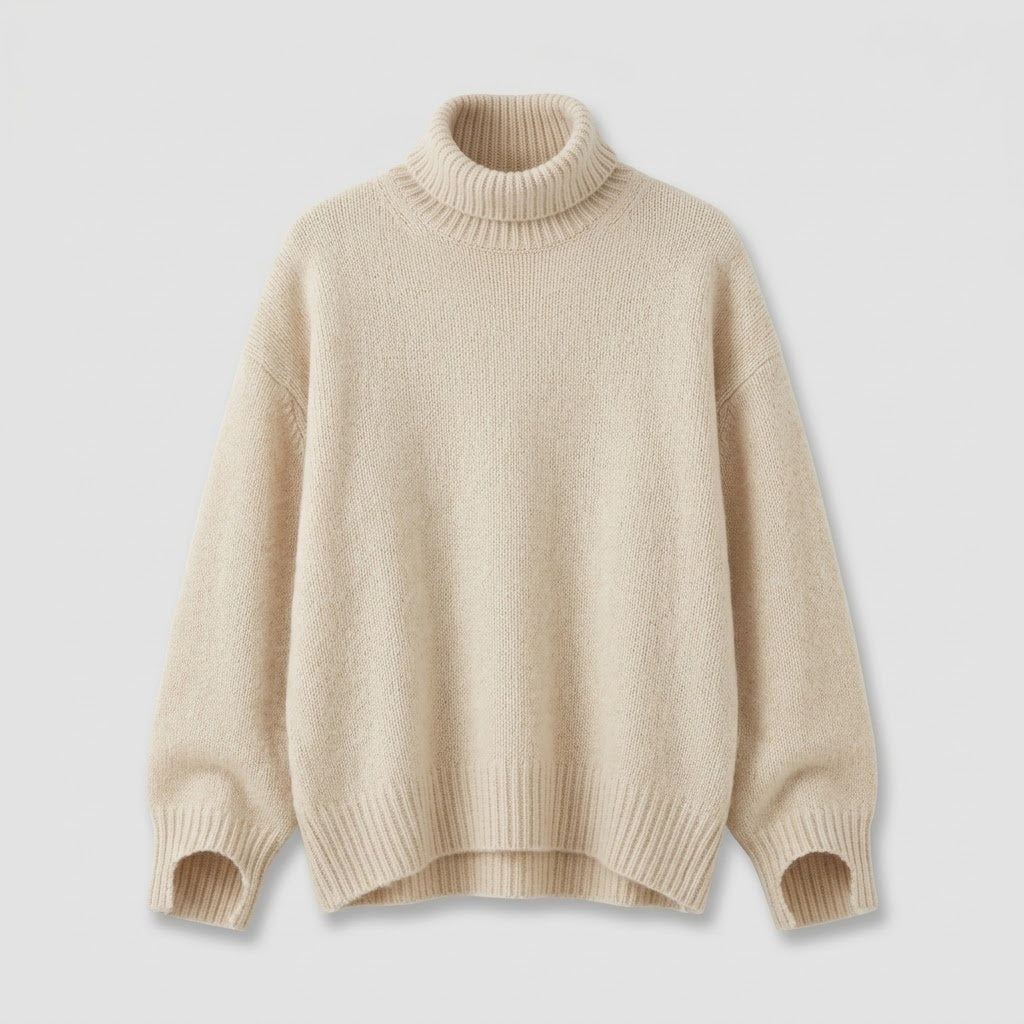 Damesweater i cashmere med rullekrave