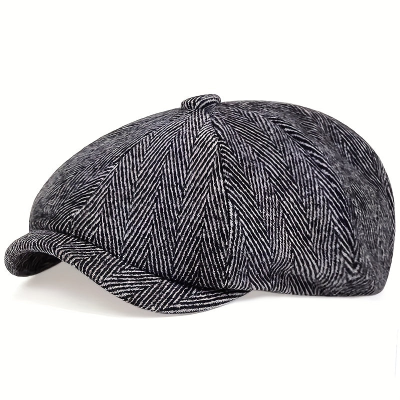 Retro kasket med otte paneler i sildebens-tweedstof, afslappet stribet kasket - Grå uld - men's fashion - {{ product_tags }
