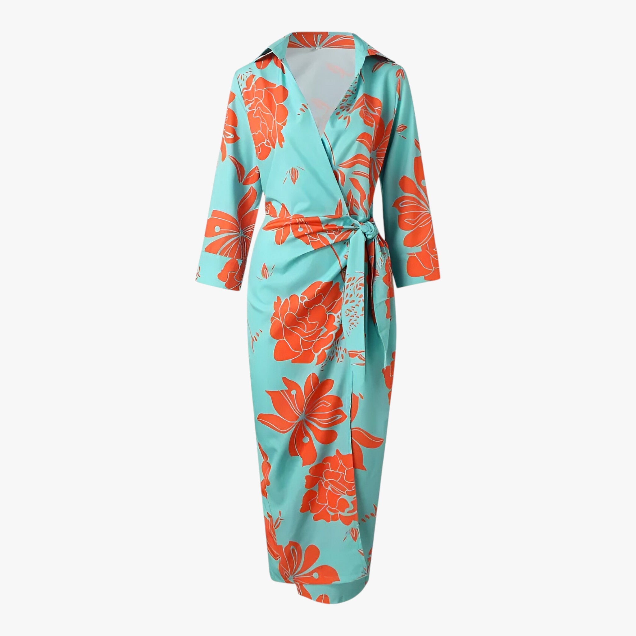 Elena | Printet maxikjole - sofistikeret og feminin - Cyan - women's fashion - {{ product_tags }