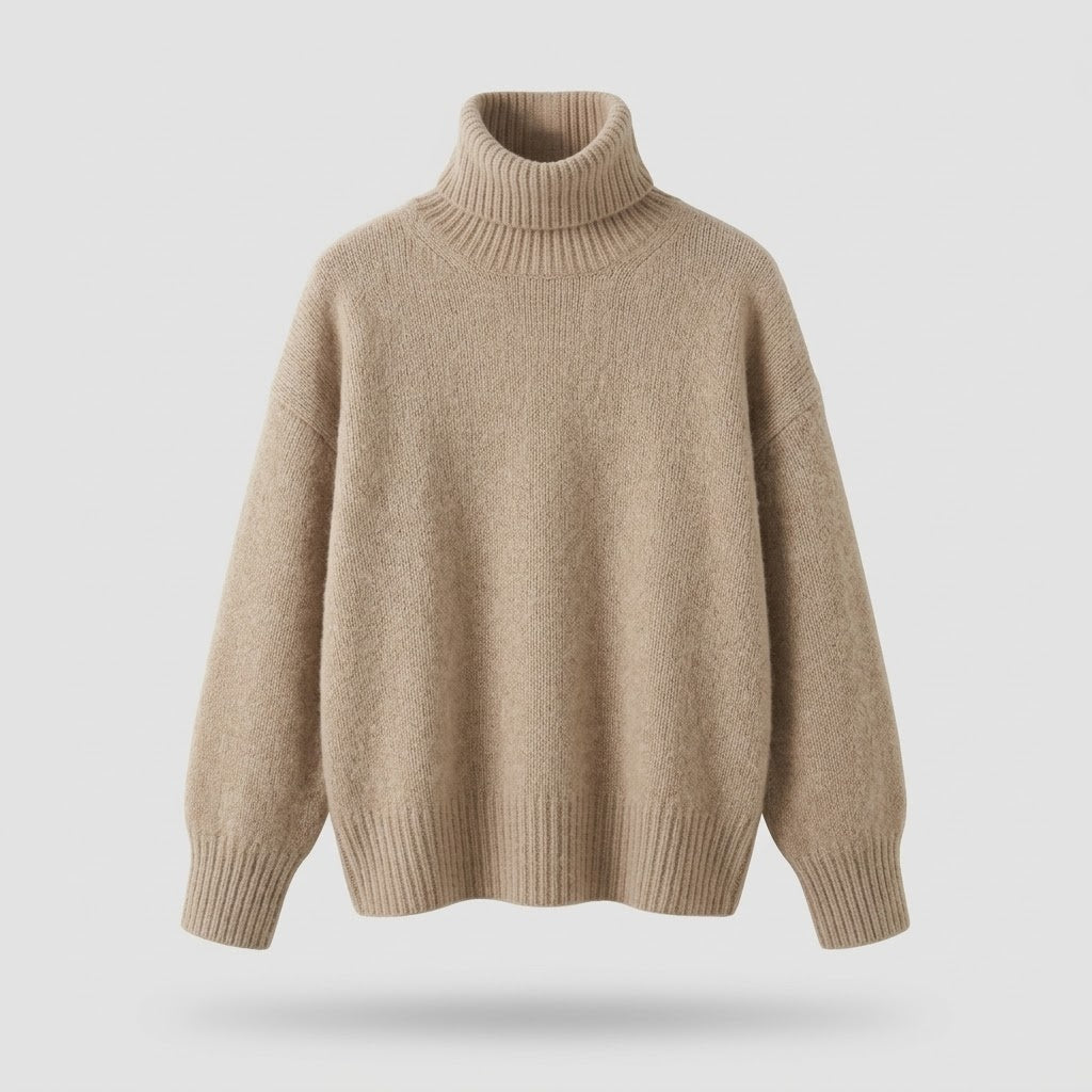 Damesweater i cashmere med rullekrave