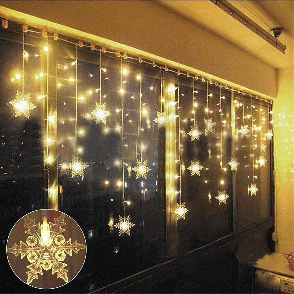 LED Snefnug Gardinlys – Jule-lyskæde med 8 Funktioner - - LED Curtain String Lights - {{ product_tags }