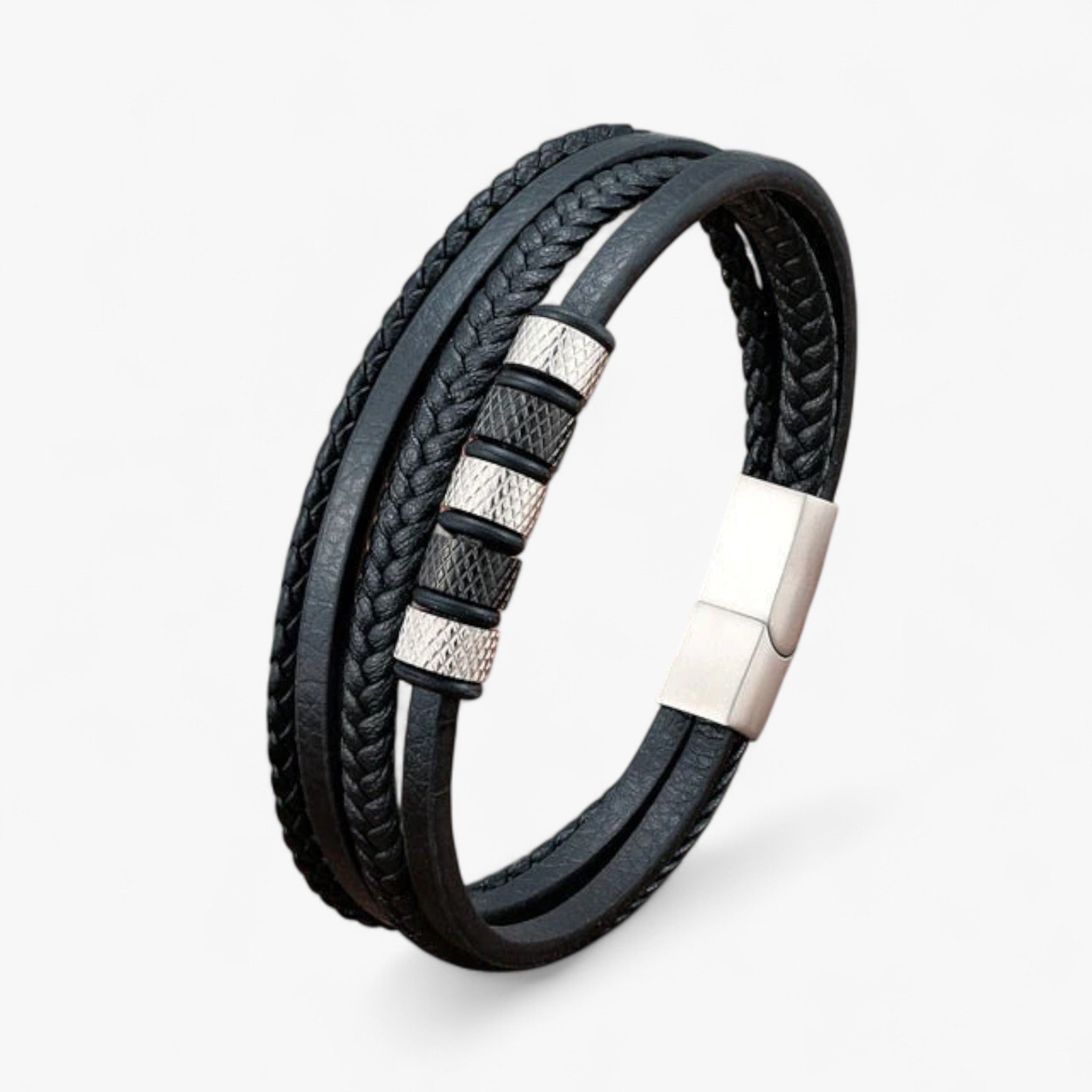 Multistribet flettet armbånd til mænd - Sølv Perle 20,5 cm - Multistribet flettet armbånd til mænd - €25 - {{ product_tags }