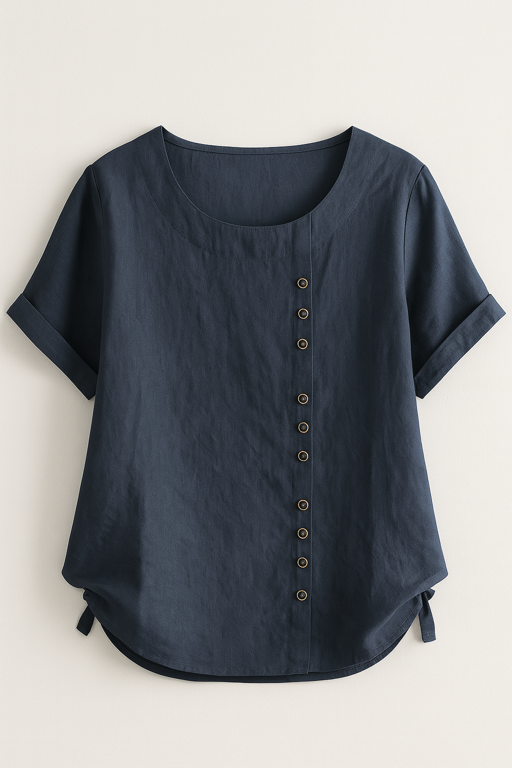 Amelia | Damer Linnedbluse med Knaplukning - Mørkeblå - Amelia | Damer Linnedbluse med Knaplukning - €25 - {{ product_tags }