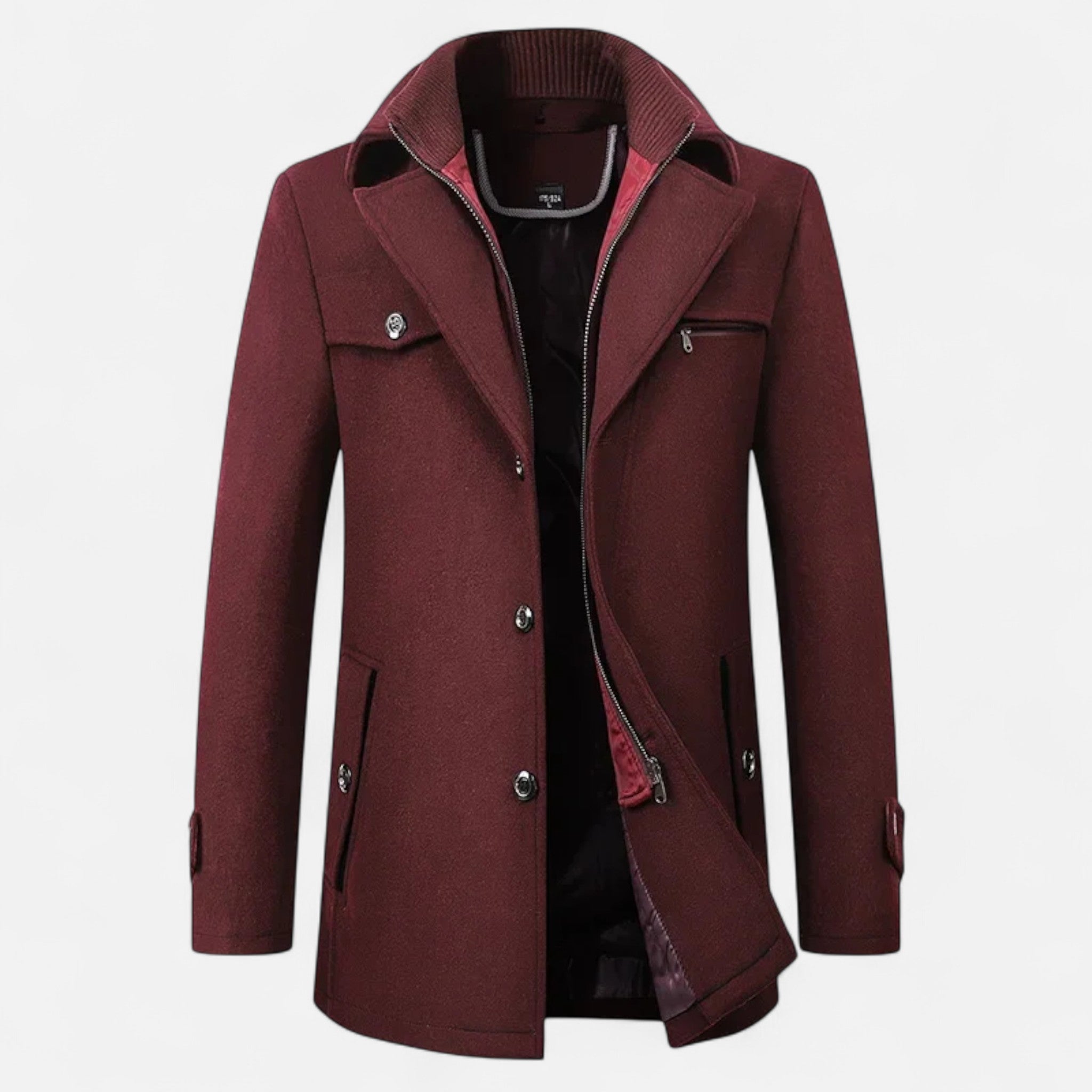 Ancienne Monde | Men's Wool Trench Coat Double Zipper Collar