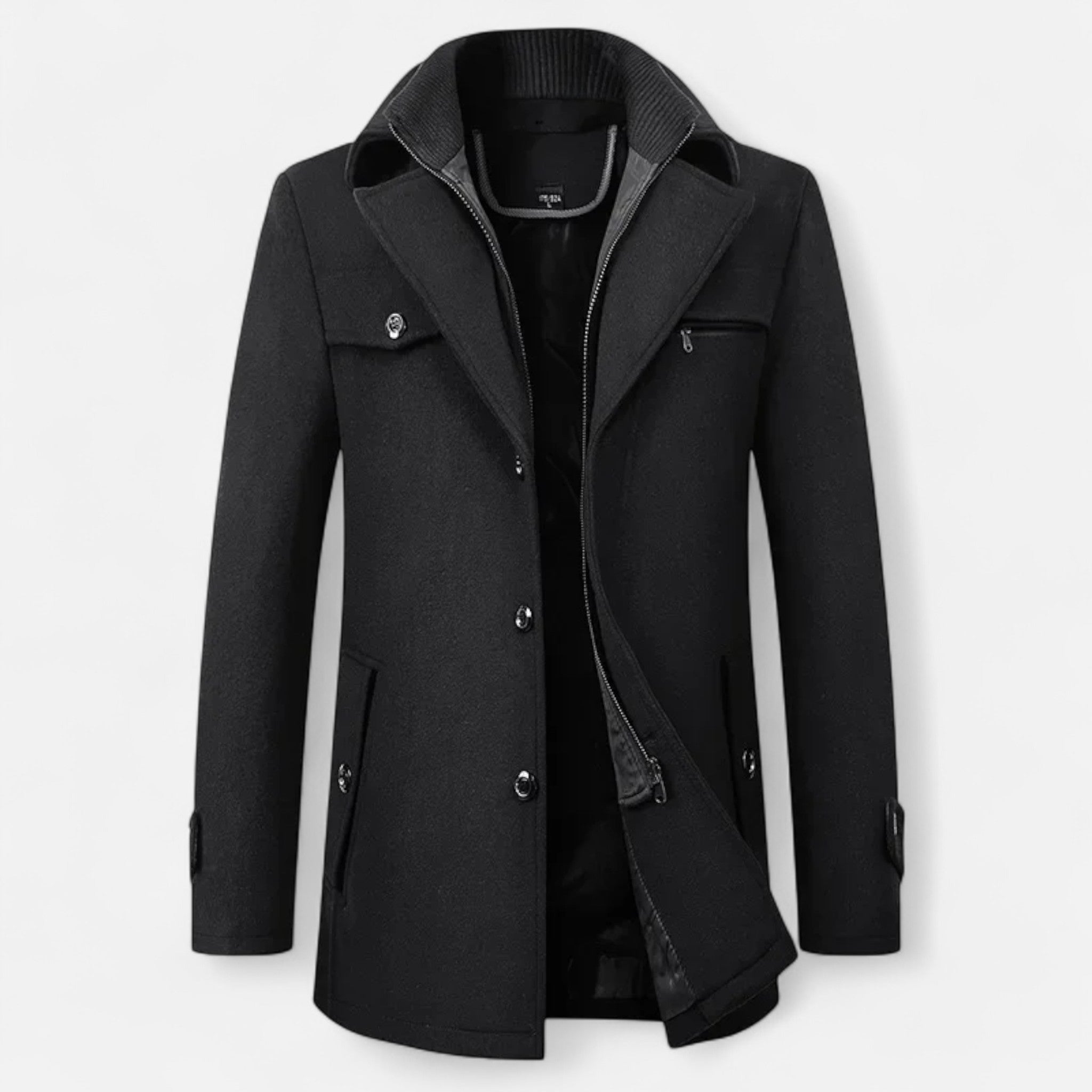 Ancienne Monde | Men's Wool Trench Coat Double Zipper Collar