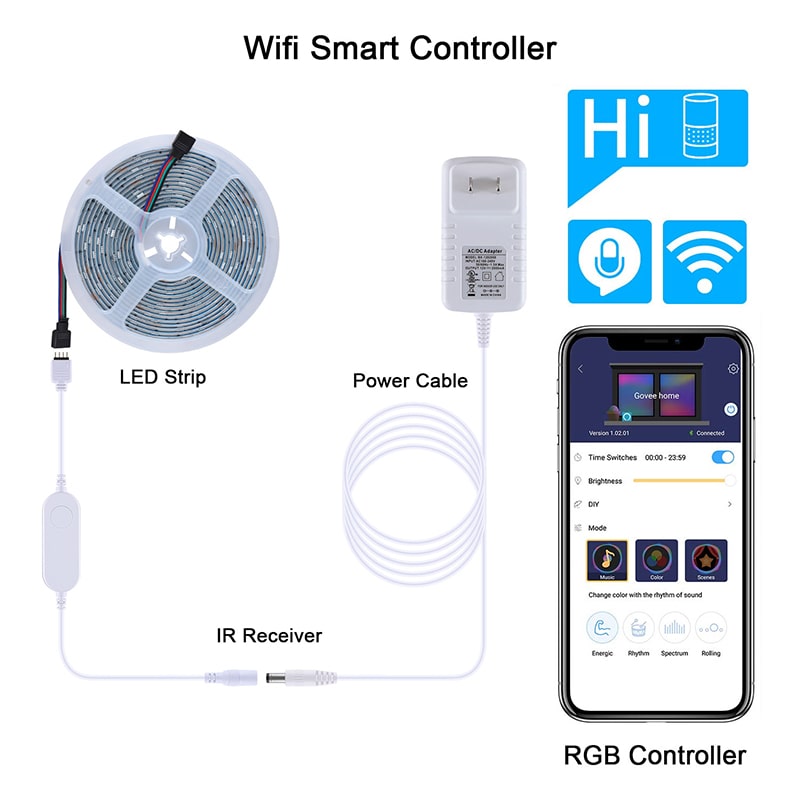 Smart WiFi LED Strip Lys – 8 Tilstande med Musiksynkronisering - - LED Strip Light - {{ product_tags }
