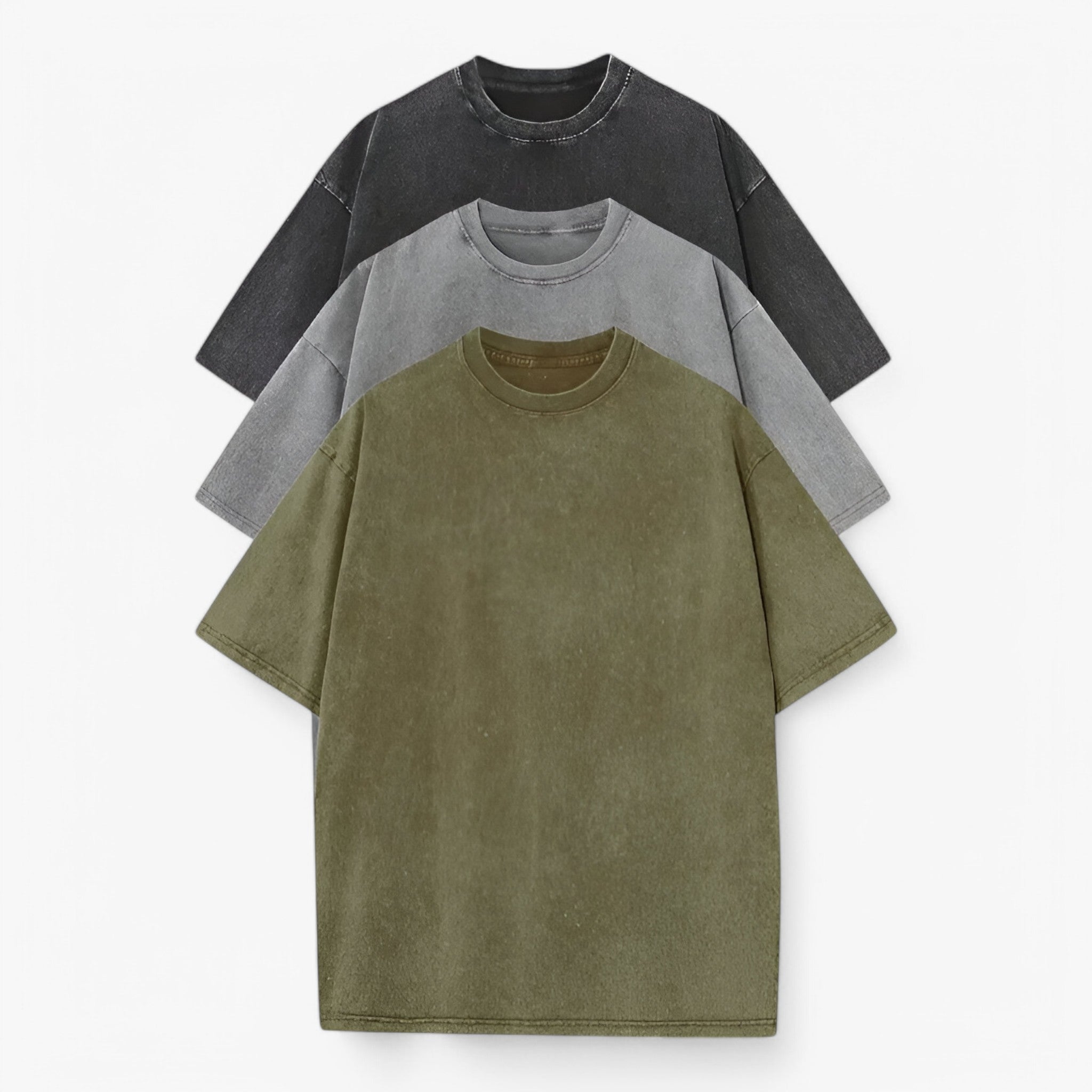 Alex | Sæt af 3 bomulds-T-shirts - Sort+grå+miliærgrøn - Alex | Sæt af 3 bomulds-T-shirts - €25 - {{ product_tags }