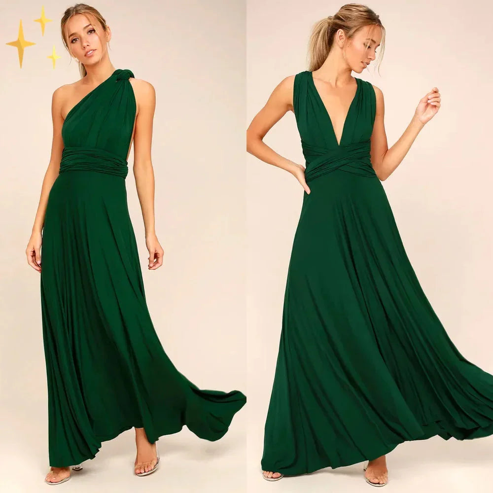 Dame Multiway Wrap Maxikjole - Moerkegroen - Dress - {{ product_tags }