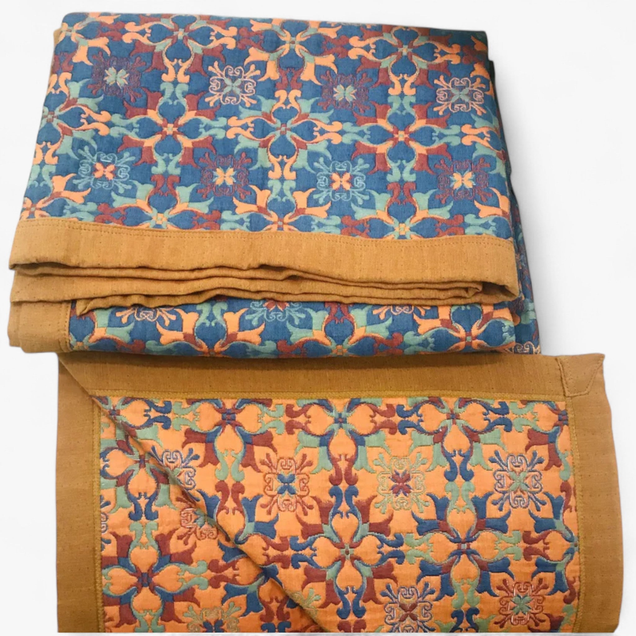 Etnisk stil | Bomuld quilt i seks lag med orange og blå mønster - - Etnisk stil | Bomuld quilt i seks lag med orange og blå mønster - €25 - {{ product_tags }